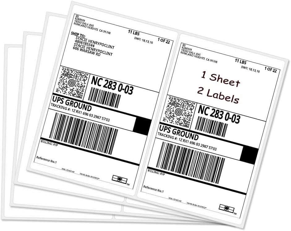 RBHK Half Sheet Self Adhesive Shipping Labels for Laser & Inkjet Printers, 200 Count, Rounded Corner