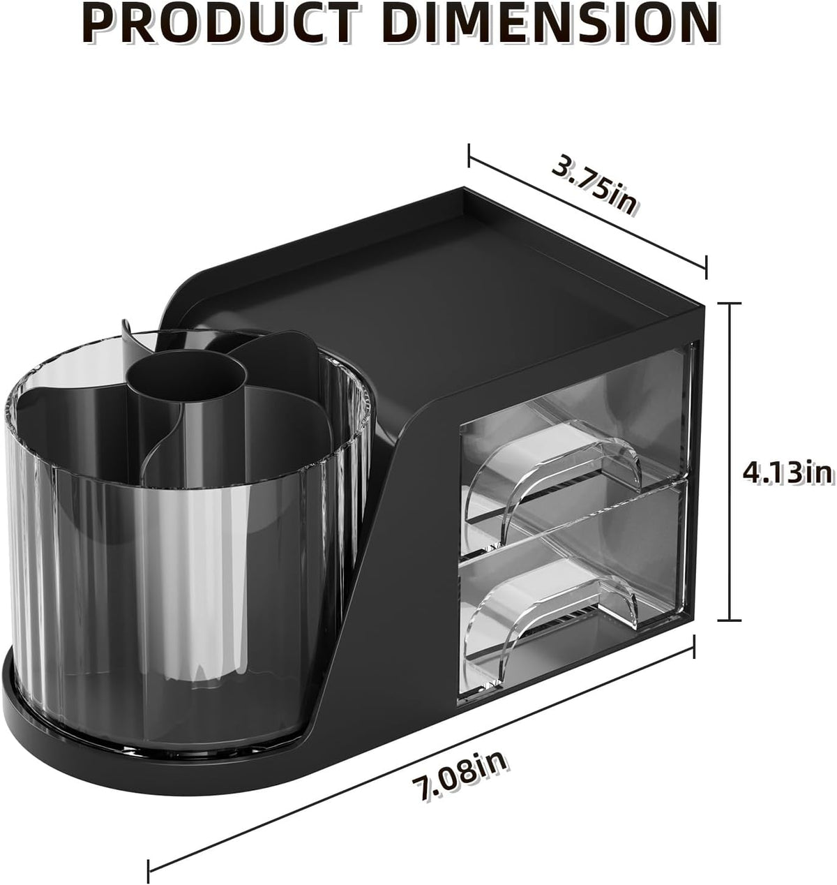 Marbrasse Desk Organizer with 2 Drawer, 360°Rotating Pen Holder, Desk Organizers and Accessories with 6 Slots Pencil Holder + 2 Drawer, Art Supply Storage Box Caddy for Office (Black)