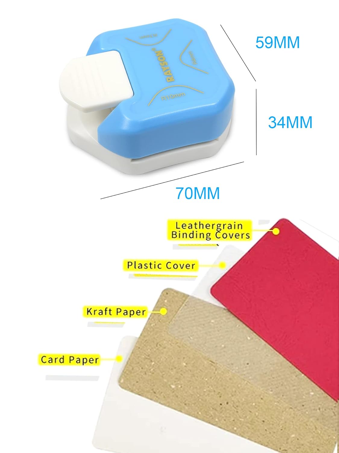RAYSON CR05BL 3 in 1 Corner Cutter, 4mm 7mm 10mm 3 Way Corner Rounder Paper Punches for Paper Craft, DIY Projects, Blue