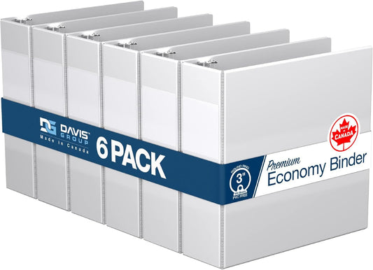 Premium Economy 6-Pack 3-Ring Binders for School or Office, Round-Ring Binders, 3 Inch, White
