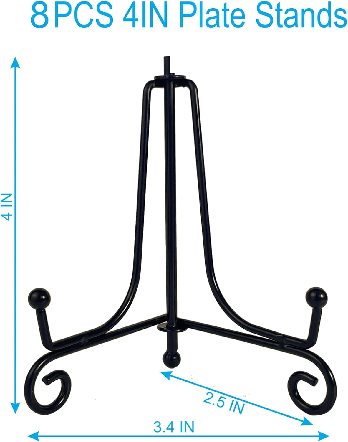 8PCS Premium Black Iron Plate Stands for Display 4 Inch, Decorative Solid Metal Plate Holders for Displaying, Mini Easel, Frame, Book, Card, Plaque, Bowl, Picture Stands for Display