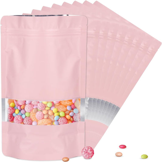 3.5"x5" 120pcs Mylar Bags for Food Storage,Smell Proof Bag with Matte Window Resealable Food Storage Bags for Small Business, Stand-up Foil Pouch Packaging Freeze Dried Candy Bag(Pink)