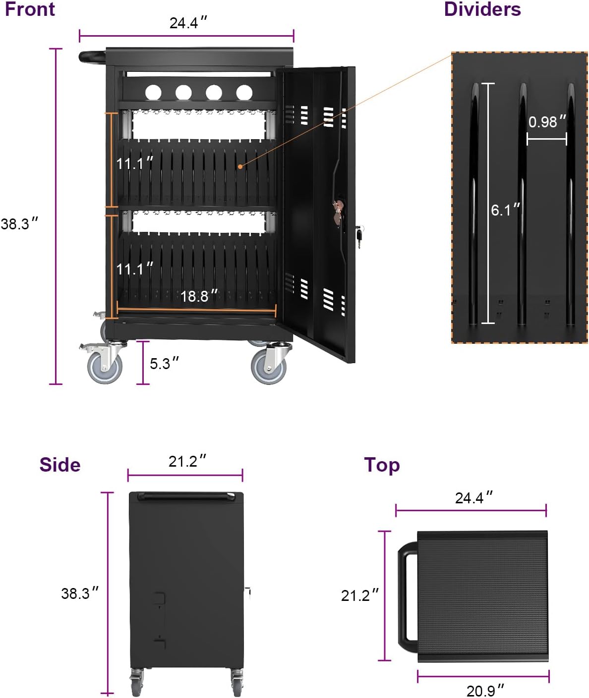 32 Device Charging Cart with Combination Lock, Laptop and Tablet Mobile Charging Cabinet for Up to 16.3" Devices with Cord Management, Desktop Charging and Storage Locker for Classroom or Office.White