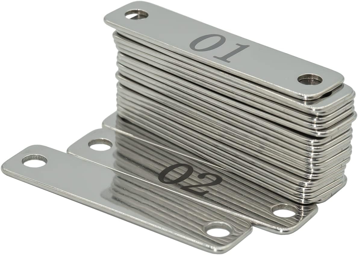 StayMax Small Stainless Steel Rectangle Numbered Tags with Two Holes 4cm*1cm (1-10)