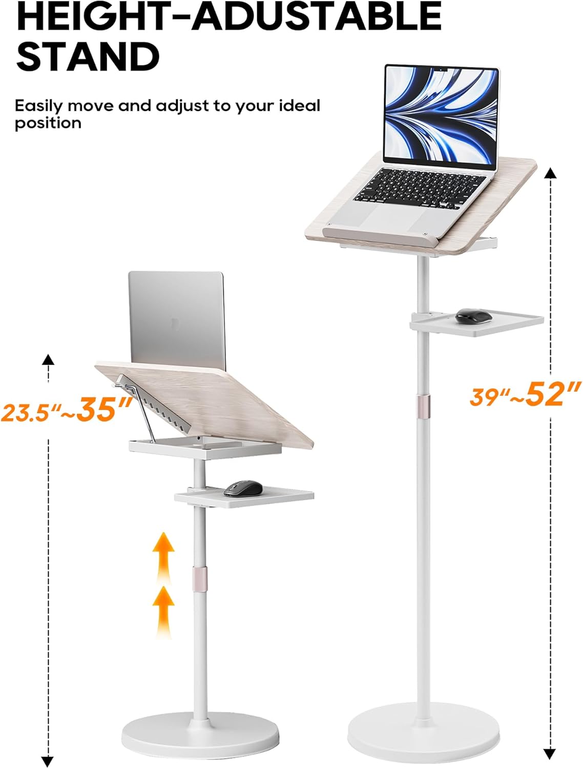 Lectern Podium Stand - Dual-Use Floor and Desktop Book Holder Stand, Height Adjustable Podium Lectern for Church, Weddings,Speech,Classroom,Speech-White