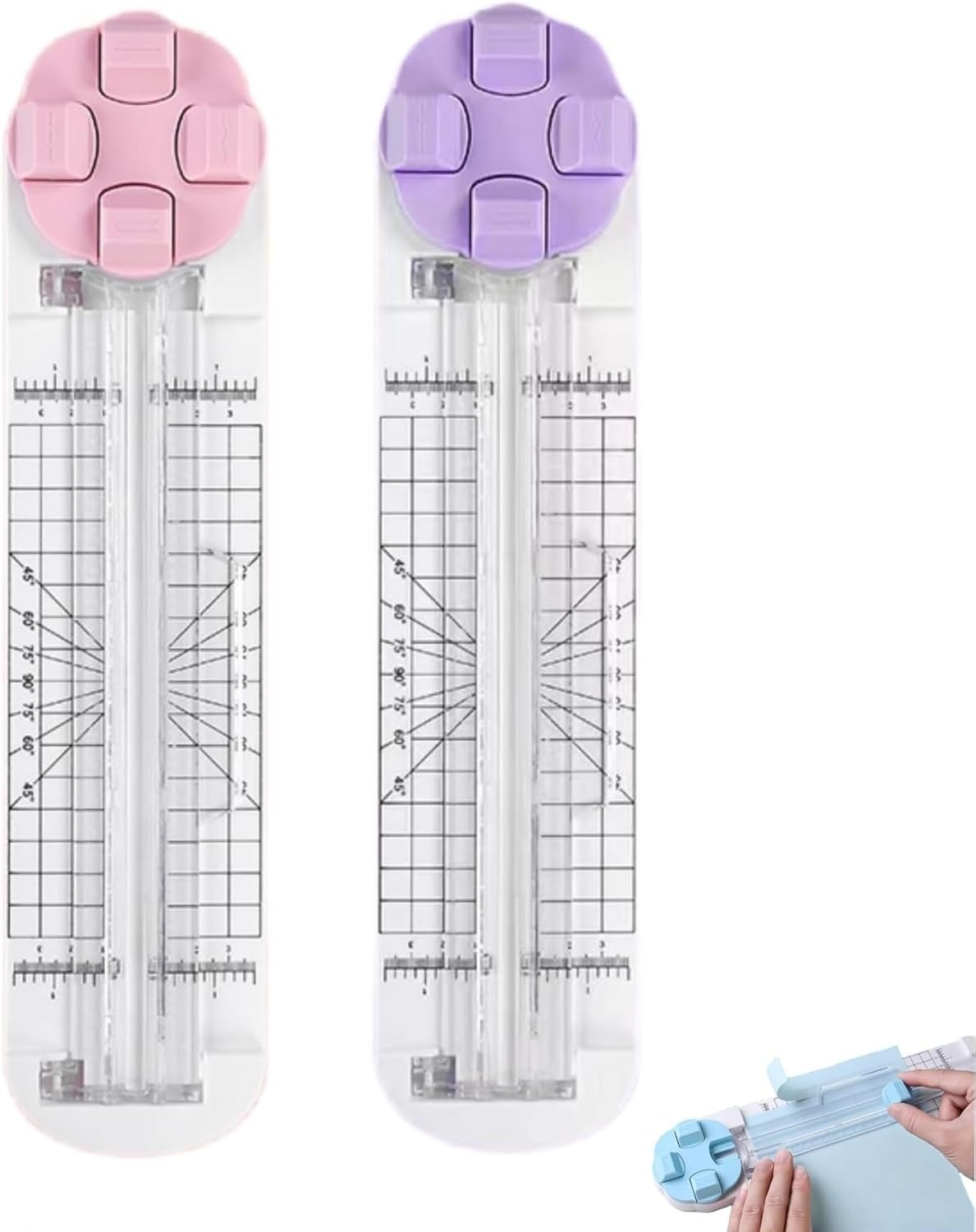 4-in-1 Multi-Function Paper Trimmer,Bidirectional Papers Cutter, Equipped with Straight,4 in 1 Paper Cutter 4 Styles Craft Paper Cutter Multi-Function Scrapbooking Tool (Pink+Purple-2PCS)
