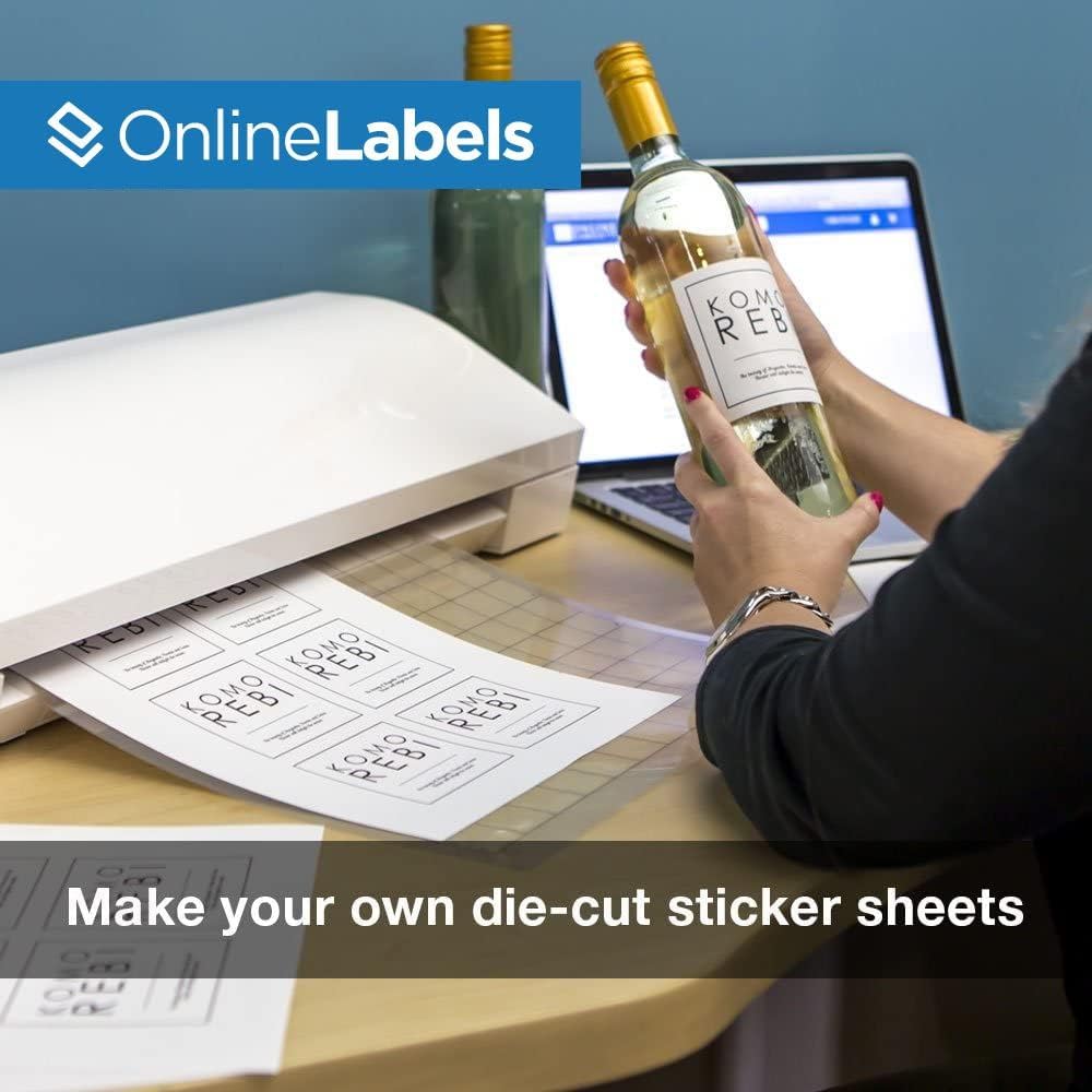 OnlineLabels 8.5" x 11" Full Sheet Waterproof Sticker Paper – Permanent Adhesive, White Matte Vinyl-Like, Compatible with Cricut & Silhouette for Inkjet Printers – Pack of 10 Sheets OL177WJ