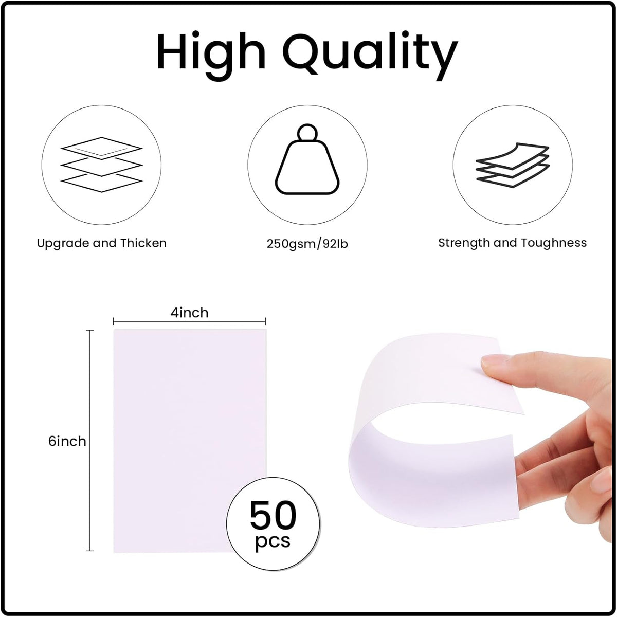 50 Sheets White Cardstock Thick Paper 4 x 6, 250gsm/92lb Blank Heavy Cards Stock for Invitations, Printing, Postcards, Thankyou Cards, Index Cards, DIY Cards (White, 4 x 6 inch)