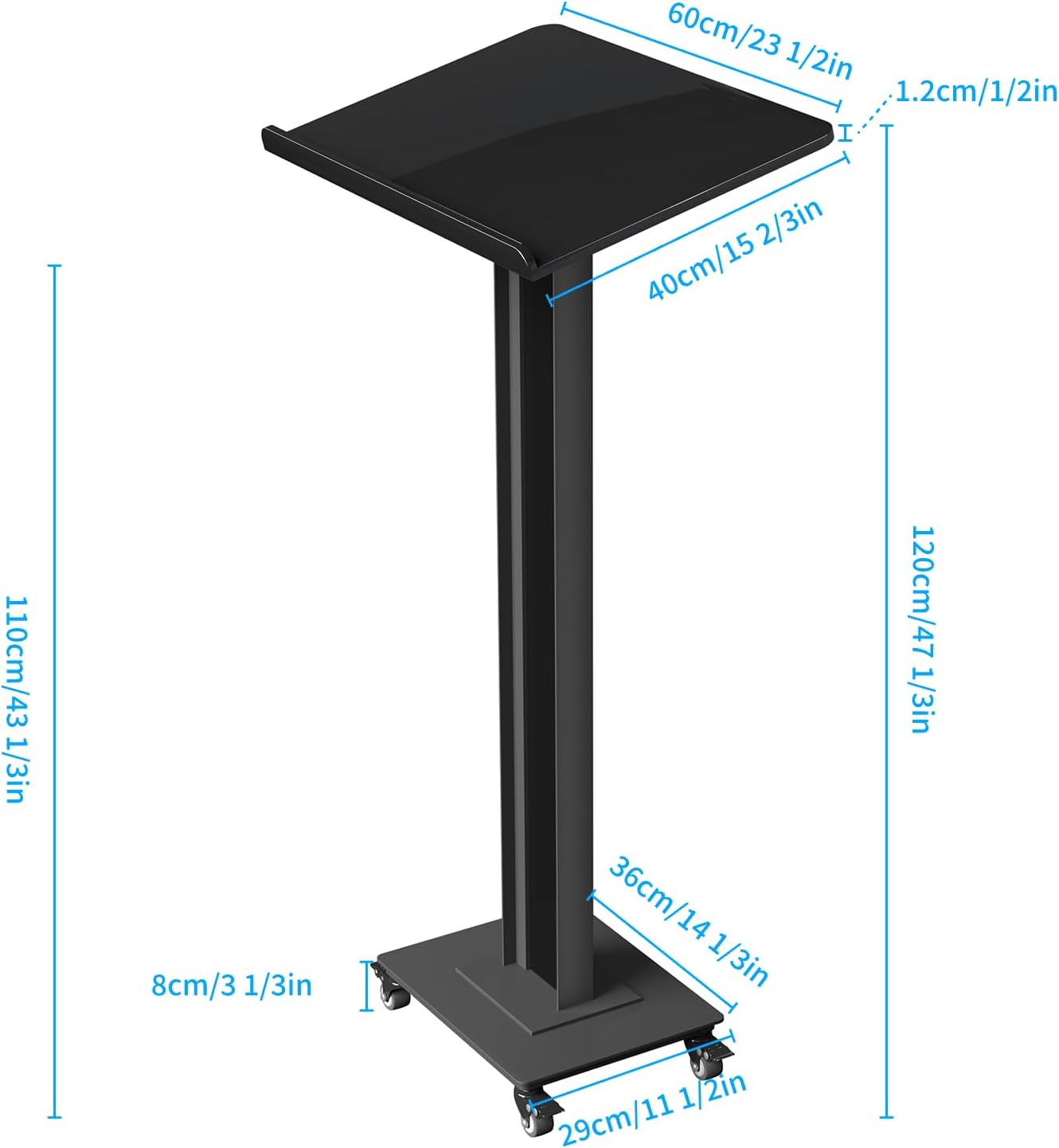 Acrylic Podiums Stand with Heavy-Duty Iron Bottom, Large Mobile Pulpits for Churches, Lectern for Conferences, Speeches, Classroom, Office, Wedding Event