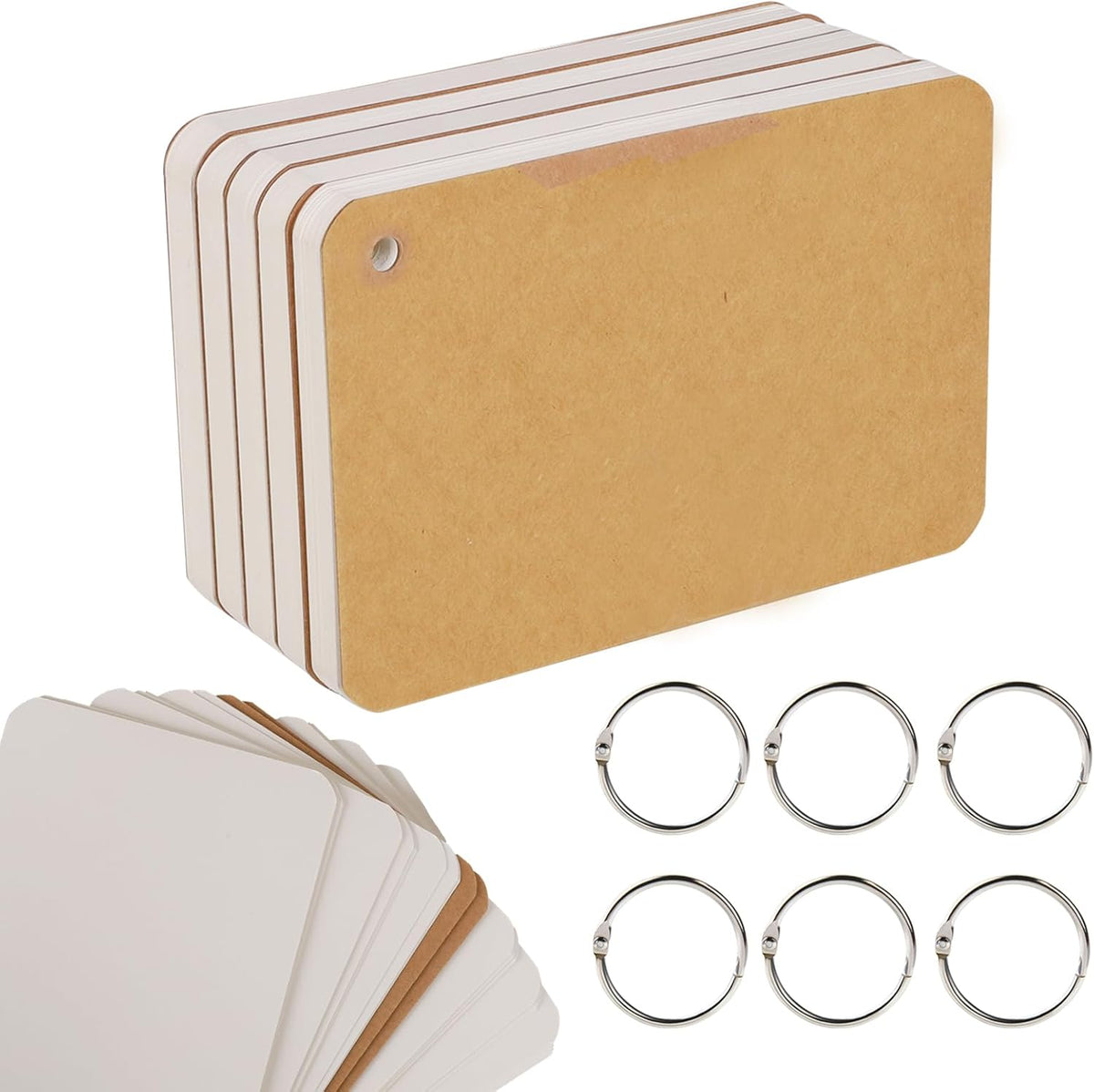 6 Pack 4x6 Inch Blank Flash Cards with Binder Rings (60 Sheets Each Pack), Blank Easy Flip Index Card Mini Study Note Cue Cards for Studying