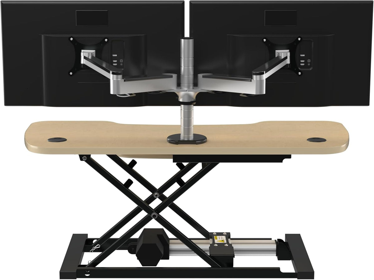 VERSADESK® PowerPro™ Elite 48” x 24" – App Controlled X-Large Electric Standing Desk Converter w/USB Charging Port. Raises up to 20”. Fully Assembled – Includes LED Lights. Supports 80 lbs. – Maple