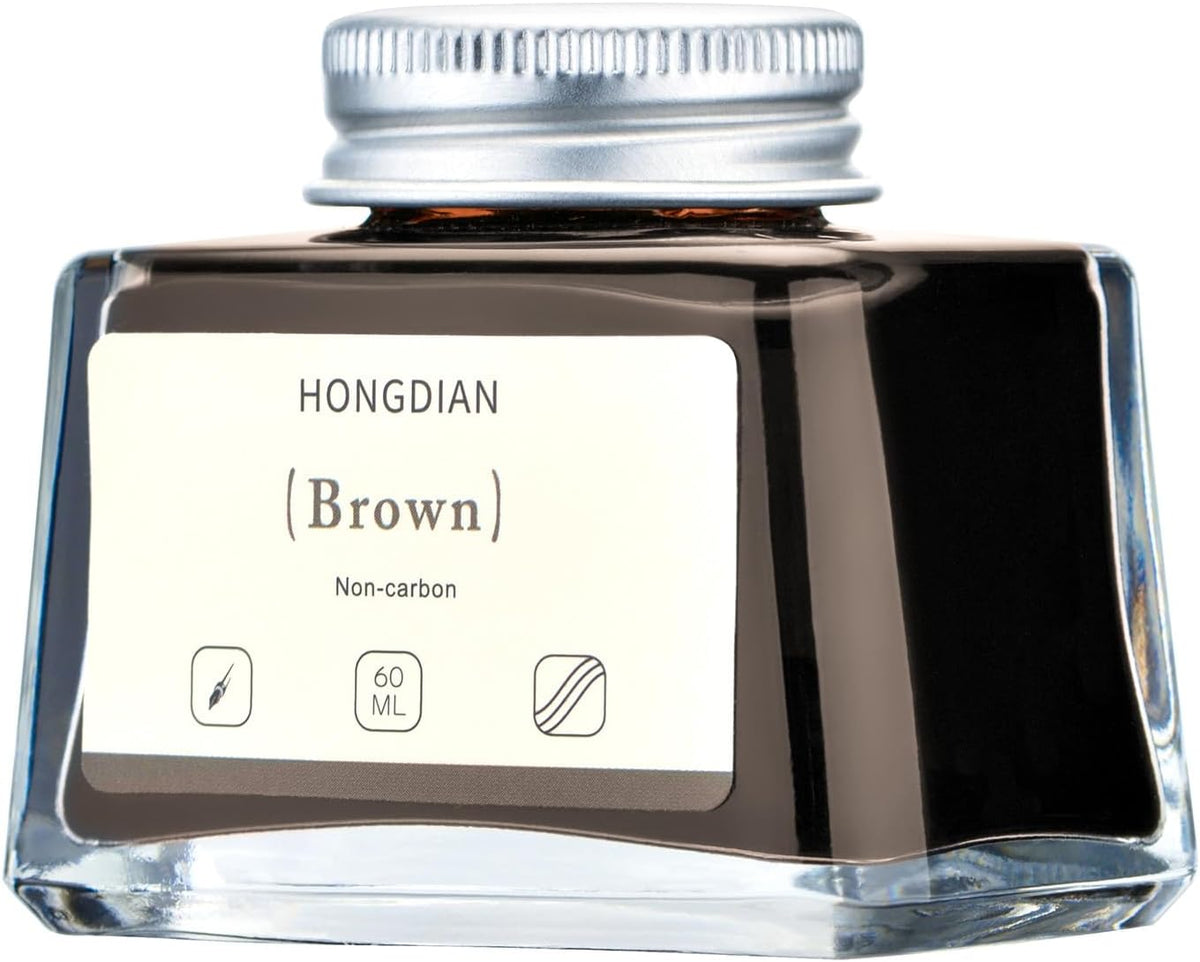Asvine Hongdian Fountain Pen Bottled Ink Brown, 60ml Fountain Pen Ink Bottled for Writing and Calligraphy, Non Carbon