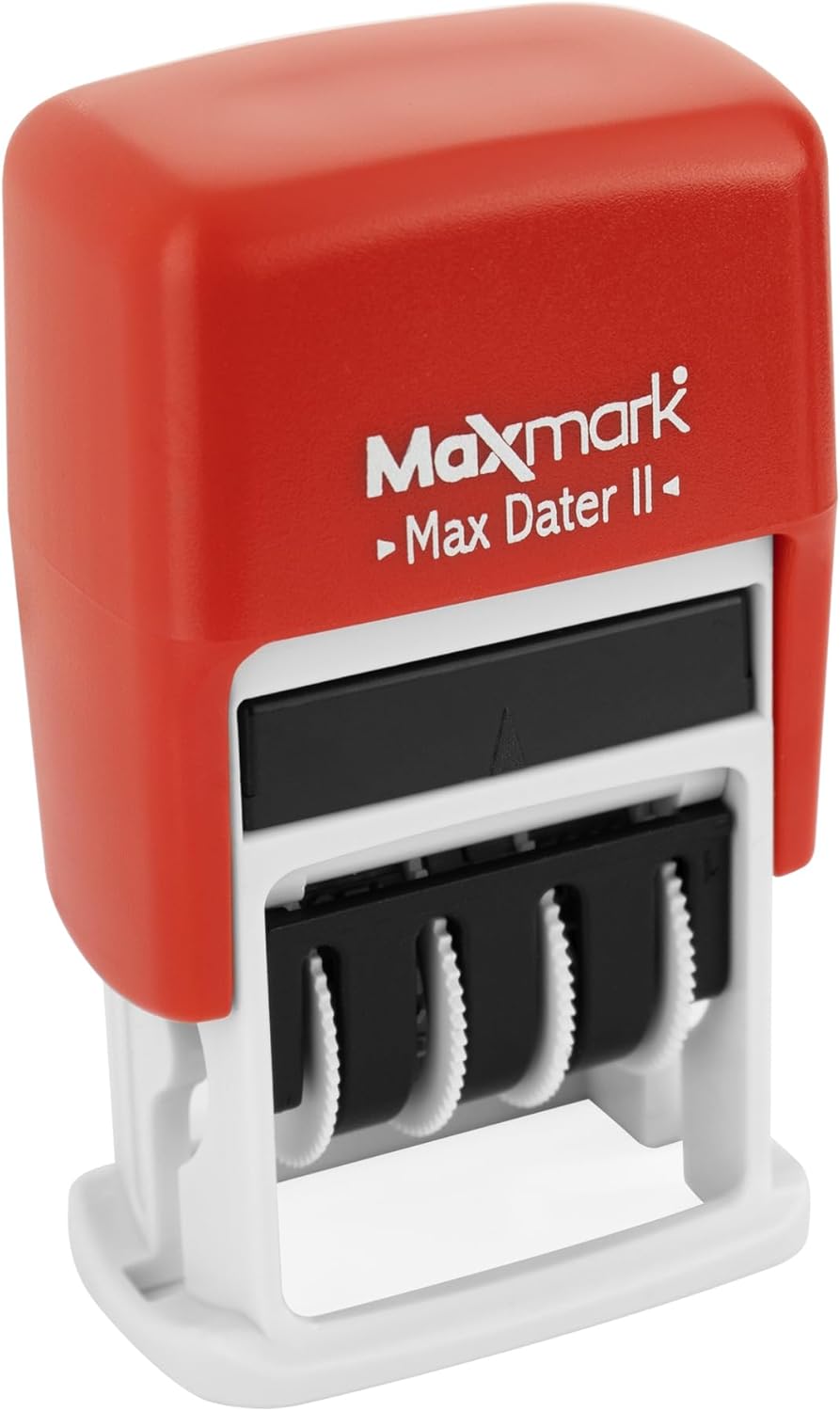 MaxMark Self-Inking Rubber Date Office Stamp with Due by Phrase & Date - Red Ink (Max Dater II), 12-Year Band