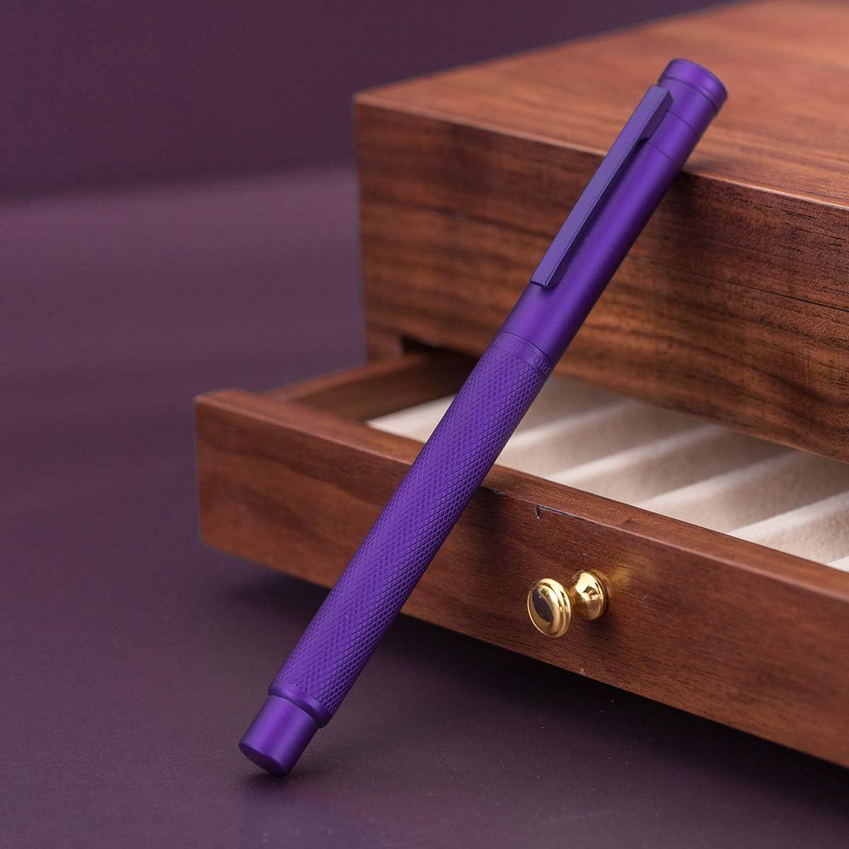 Asvine Purple Forest Fountain Pen Fine Nib Classic Design with Converter and Metal Pen Case Set