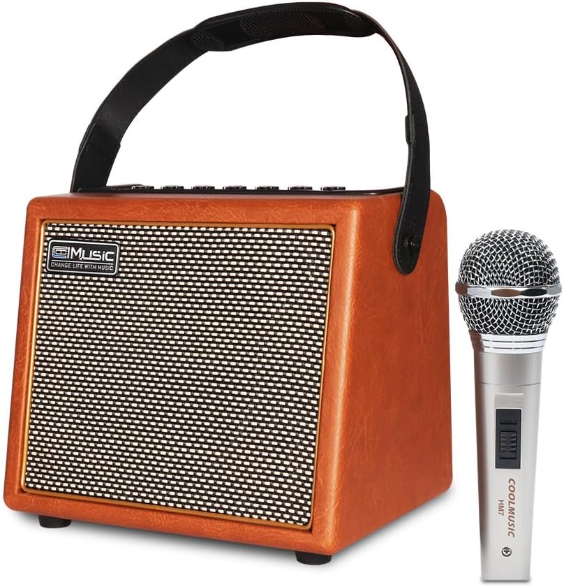 Coolmusic Professional Karaoke Machine Guitar Amplifier with 1 Microphone, Portable Bluetooth Speaker with OTG Supports USB, AUX, Rec, TWS, Part， PA System for Adults/Children