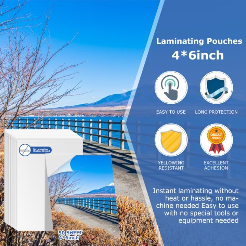 50 Sheets Self Seal Laminating Pouches 4x6 Self Adhesive Laminating Sheet No Heat No Laminating Machine Needed for Photos Index Cards