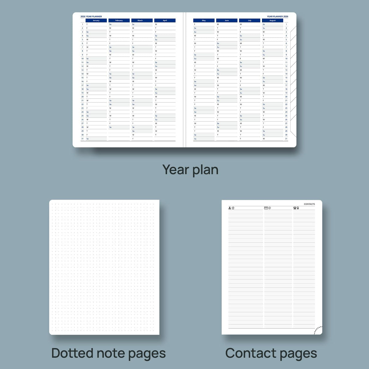 POPRUN 2026 Weekly Planner (Medium 7'' x 8.5''), 30-Minute Hourly Appointment Book (Jan 2026-Dec 2026) with Monthly Tabs, Inner Pockets, Pen Holder, PU Leather Softcover, 100GSM - Night Sky Navy Blue