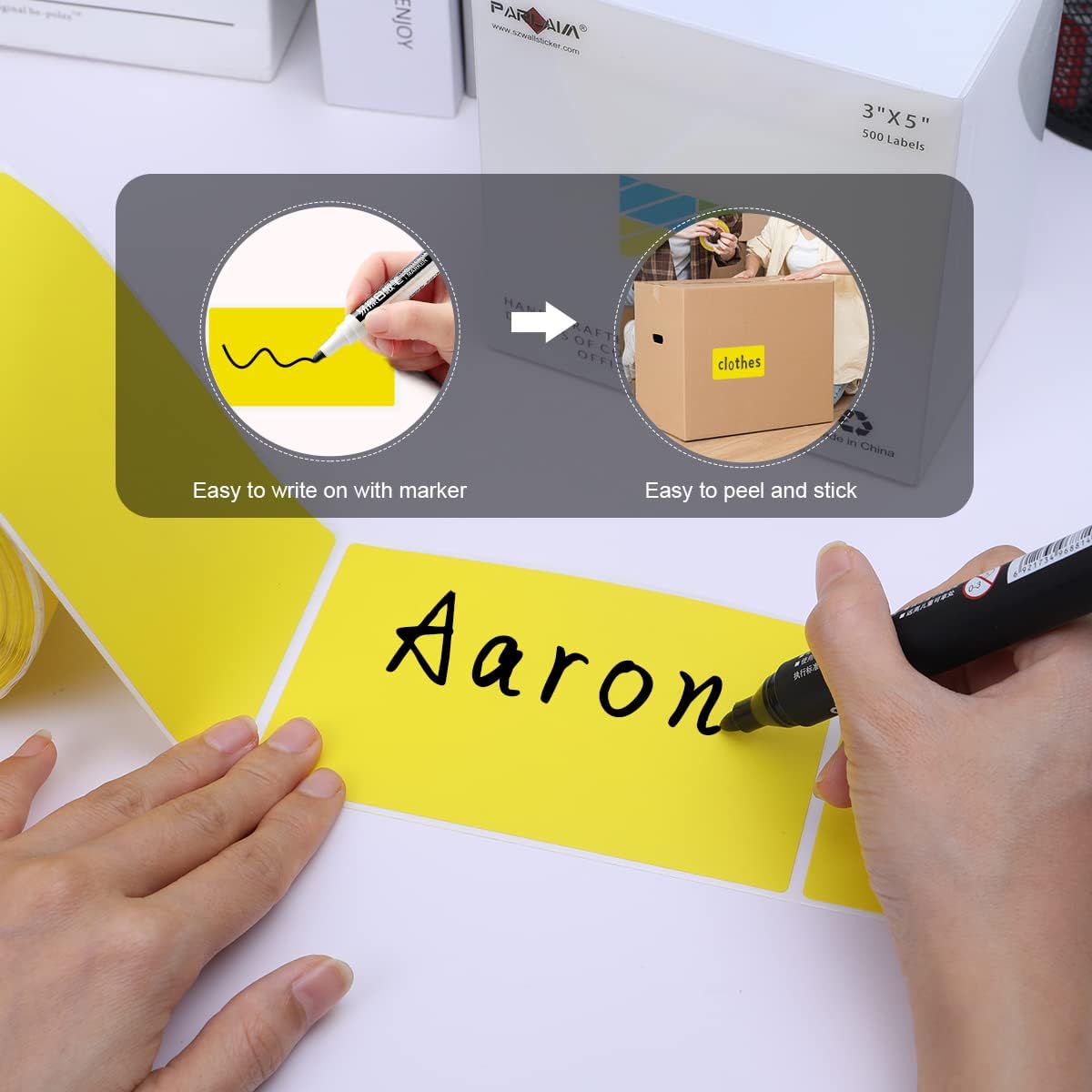 PARLAIM 5" x 3" Rectangle Color Coding Labels,500 per Inventory Labels Color Code Stickers Dispenser Box,Yellow Sticker Labels for Inventory,Family School Storage Bins Label (Yellow)