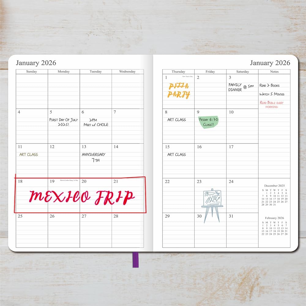2025-2026 Planner - Weekly and Monthly Planner, Oct 2025 to Dec 2026, Vegan Leather Cover, Elastic Closure, 7”x9.25”, Purple