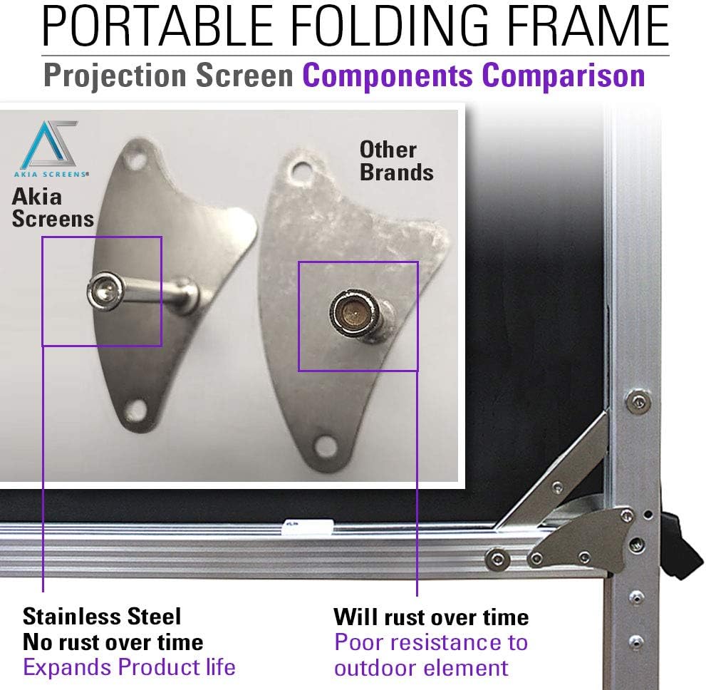 Akia Screens 145 inch Portable Outdoor Projector Screen with Stand and Bag 16:9 8K 4K Ultra HD 3D Adjustable Height Foldable Projection Screen Silver for Movie Video Home Theater AK-OS145H1