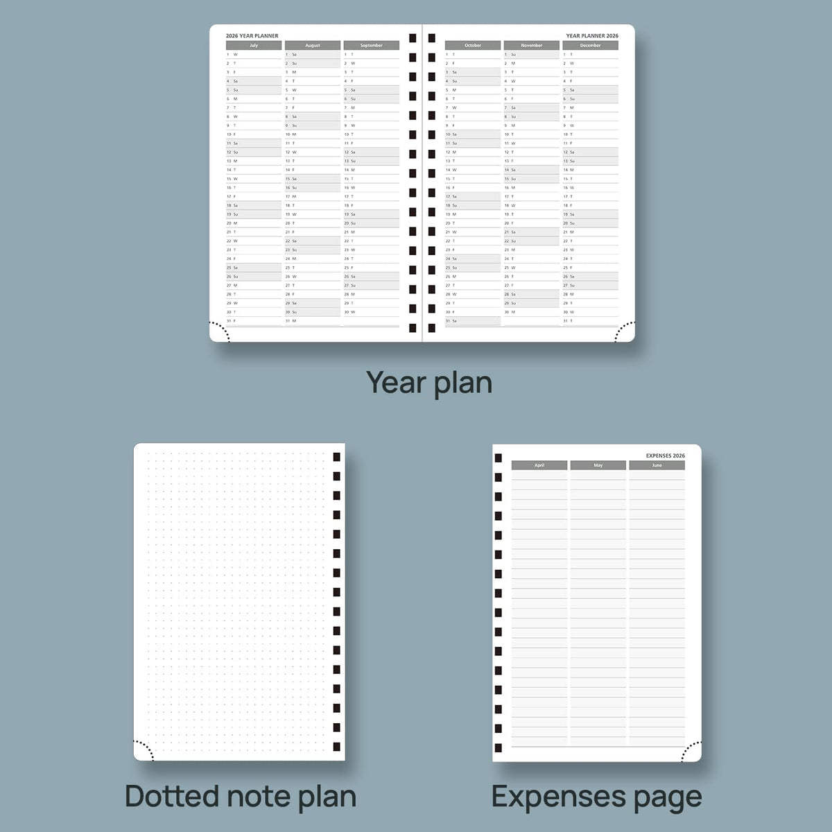POPRUN 2026 Daily Planner One Page A Day - [8.5" x 5.75" Wire-Bound Hard Cover] Agenda 2026 Hourly Appointment Book with Monthly Calendar, Inner Pocket, Ivory Paper - Pacific Green