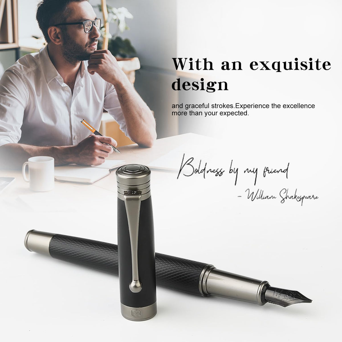 GC QUILL Fountain Pen Set - Fine & Medium Nibs, Includes 18 Ink Cartridges, Ink Refill Converter & Syringe Filler, Gift for Writing, Journaling & Calligraphy MU-13