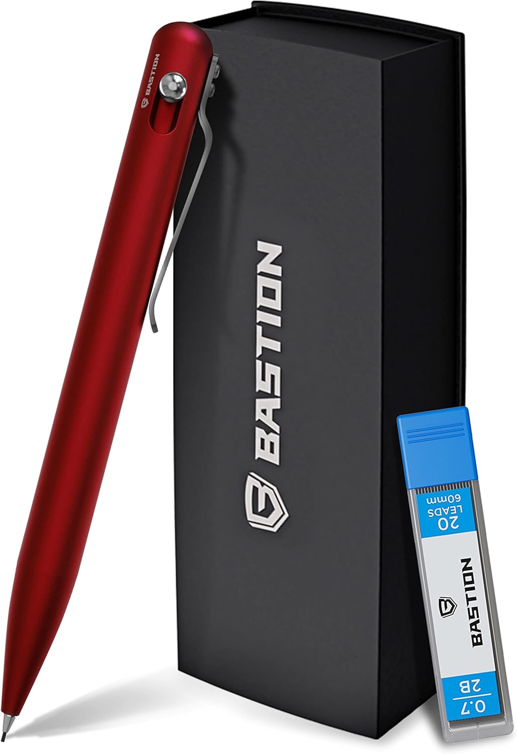 BASTION® Luxury Mechanical Pencil, Professional Lightweight Medium Point Aluminum Pencil for Birthday Gift includes 20 x 0.77mm Lead Refills - Red