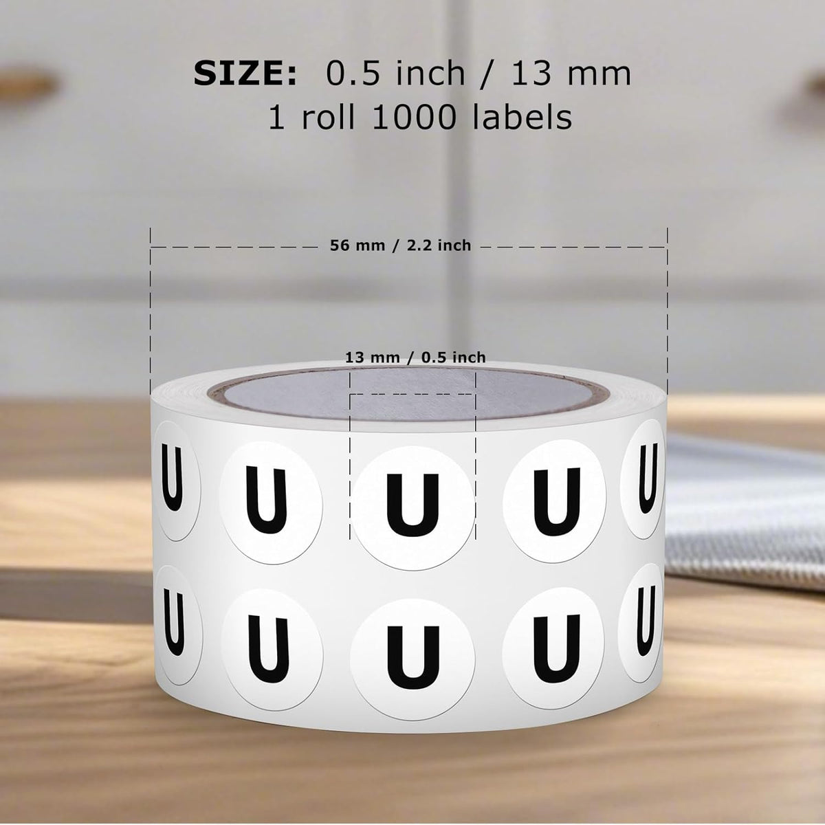 Letter U Round Stickers 0.5 Inch Vinyl Circle Capital Alphabet Labels Self-Adhesive Removable Waterproof Dots Tags for Home Office Inventory 1000 PCS