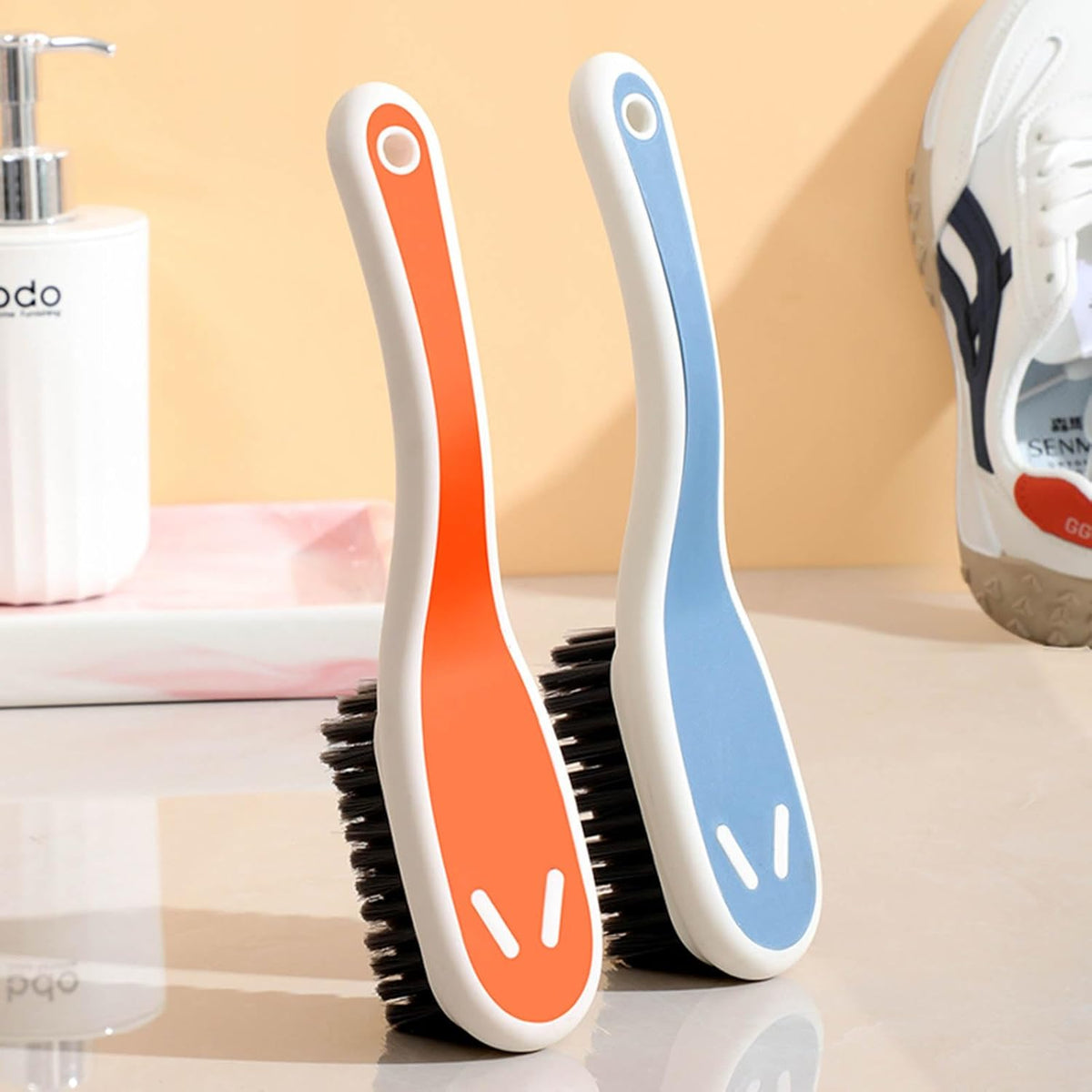 Soft Bristle Scrub Cleaning Brush Stain Remover Brush Fabric Cleaning Brush Laundry Brush Small Scrub Brush Cleaner Household Cleaning Brushes for Carpet, Clothes, Bathroom,Sneaker-2 Pack (Gray)