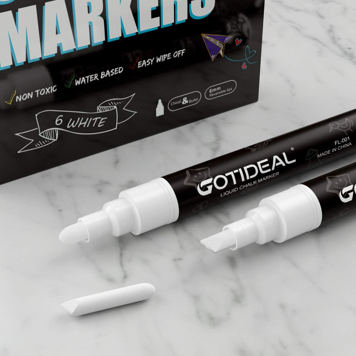 GOTIDEAL White Liquid Chalk Markers, 12 Pack Chalkboard Markers, Chalk Pens for Car Windows, Signs, Blackboard, Glass Painting, Erasable 6mm Reversible Chisel & Bullet Tip-…