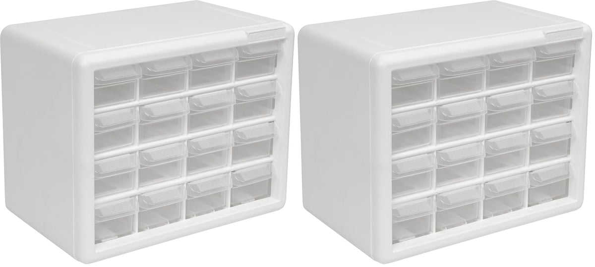 Akro-Mils 16-Drawer Plastic Drawer Storage Cabinet for Garage Organization, Beads, Makeup Organizer, Building Bricks Storage, Teacher Toolbox, 10-1/2-Inch W x 6-1/2-Inch D x 8-1/2-Inch H, 10116 White
