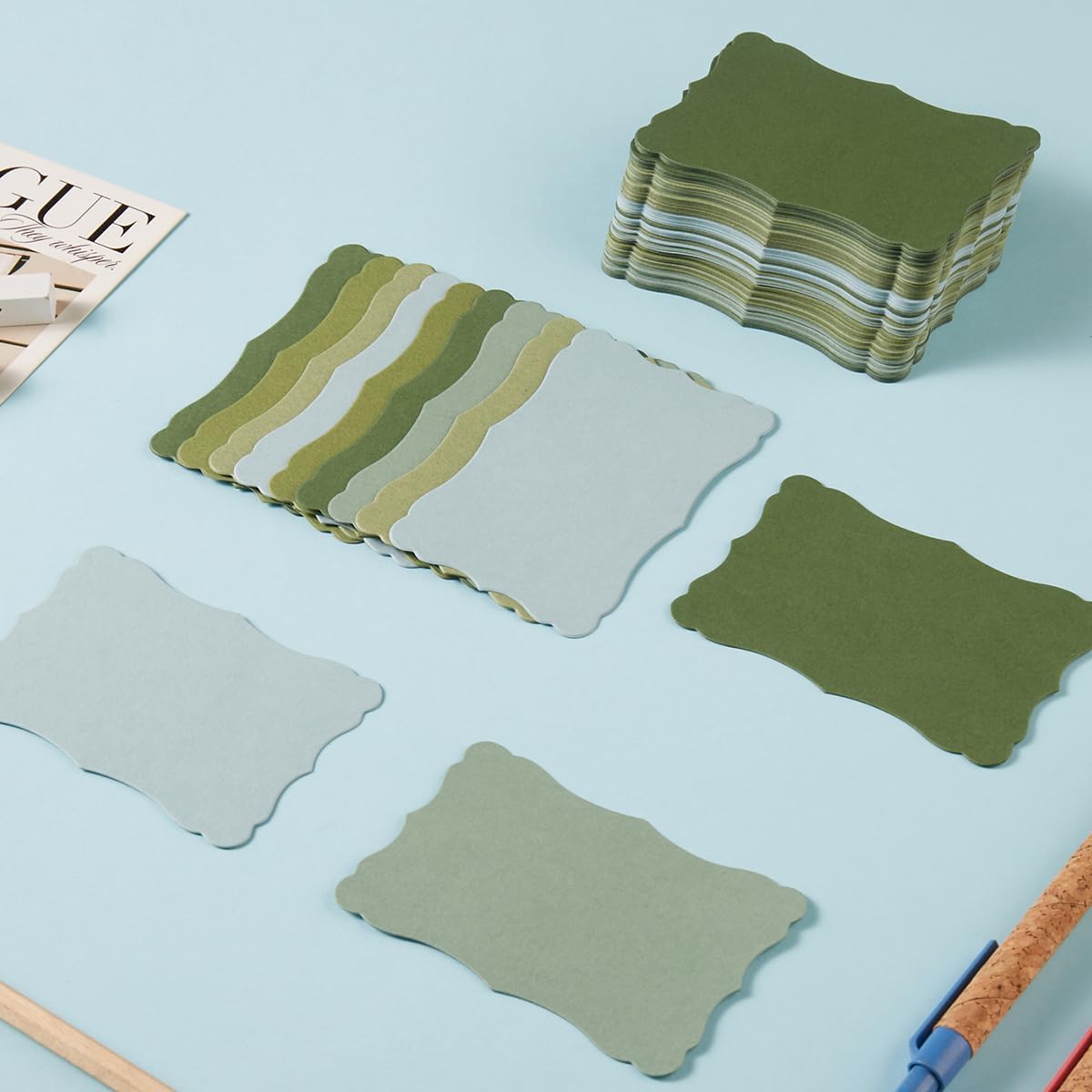 120 Pieces Small Mini Business Cards Vintage Assorted Colors Blank Note Gift for Business Cards, Gift (5 Green)