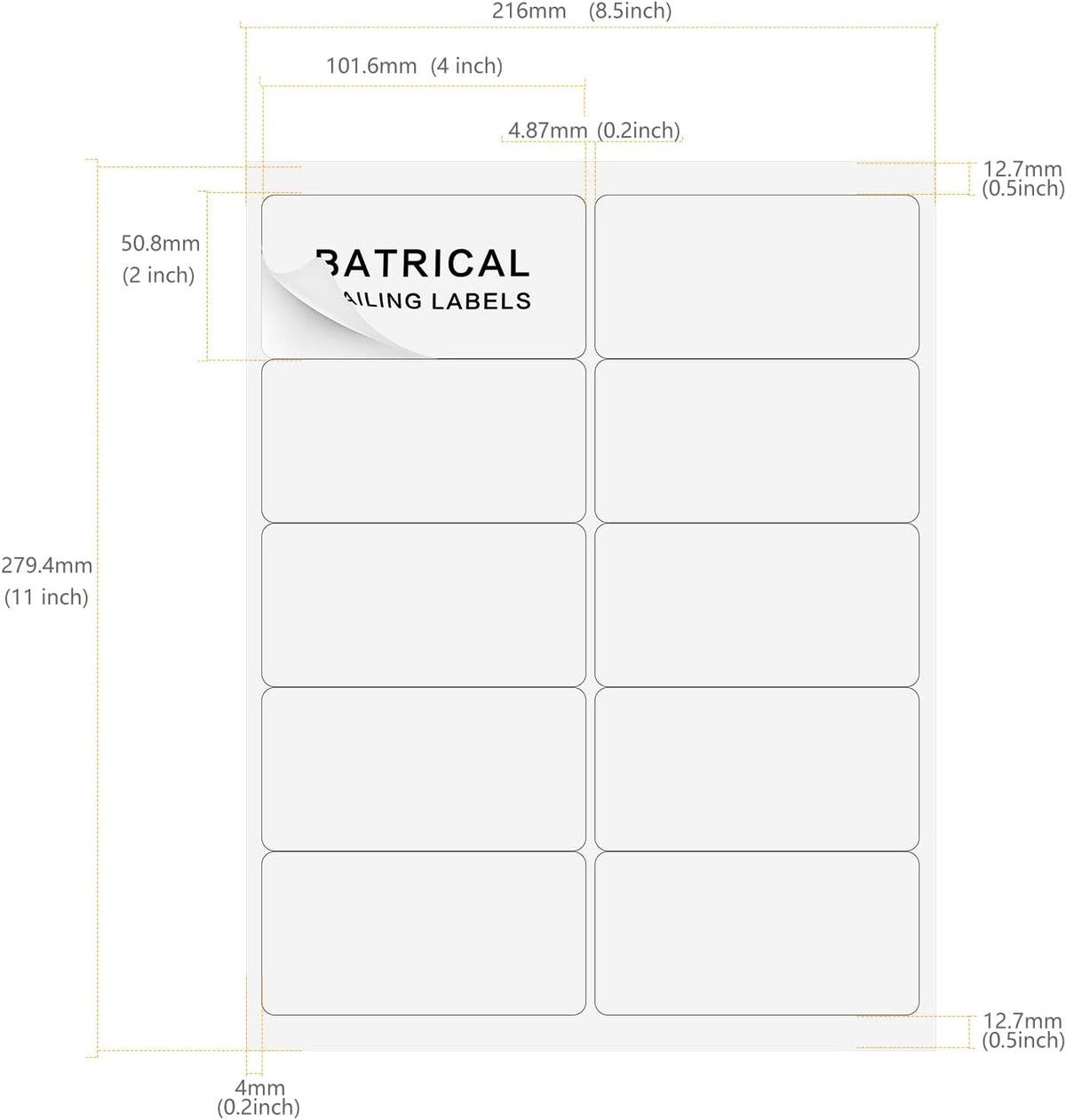 2"×4" Shipping Labels 500 Labels Sticker Paper for Laser/Ink Jet Printer mailing Labels 8.5"*11" White 10 per Sheet