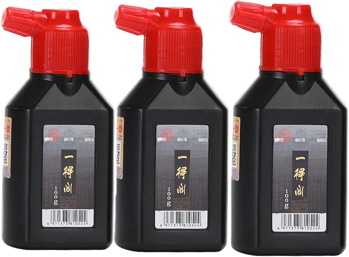 MEGREZ Yidege Practice Ink Chinese Brush Ink Sumi Ink for Beginner Practice Chinese Japanese Calligraphy Liquid Ink, Black - 100ml(3.5 OZ),3 Bottles