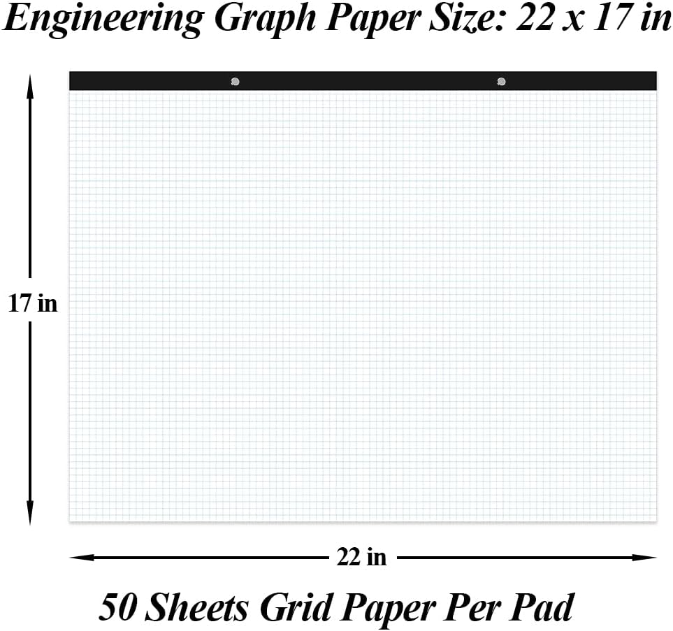 Large Engineering Graph Paper - 22" x 17" Grid Paper, 50 Sheets/100 Pages, 4"x4" Blue Grid Paper Pad Giant Drafting Pad Sketching Graph Paper for Engineer Architect Designer Mathematician Draftsman