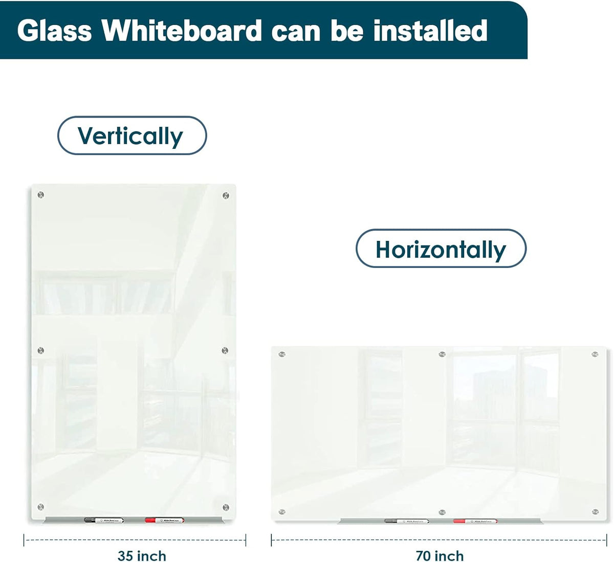 J&J worldwide Glass Dry Erase Board 6' x 3', Glass Whiteboard Magnetic, Large Frameless Glass White Boards for Walls, Includes Magnets, Marker Tray, Eraser for Office, Home, School