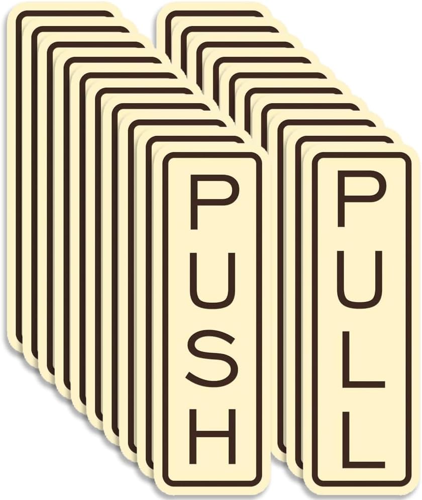 All Quality Classic Vertical Push Pull Door Signs - Great for Glass Doors | Professional Looking Signs | Easy Installation Includes Double-Sided Foam Adhesive Tape (Ivory/Brown) - Small (10 Pack)