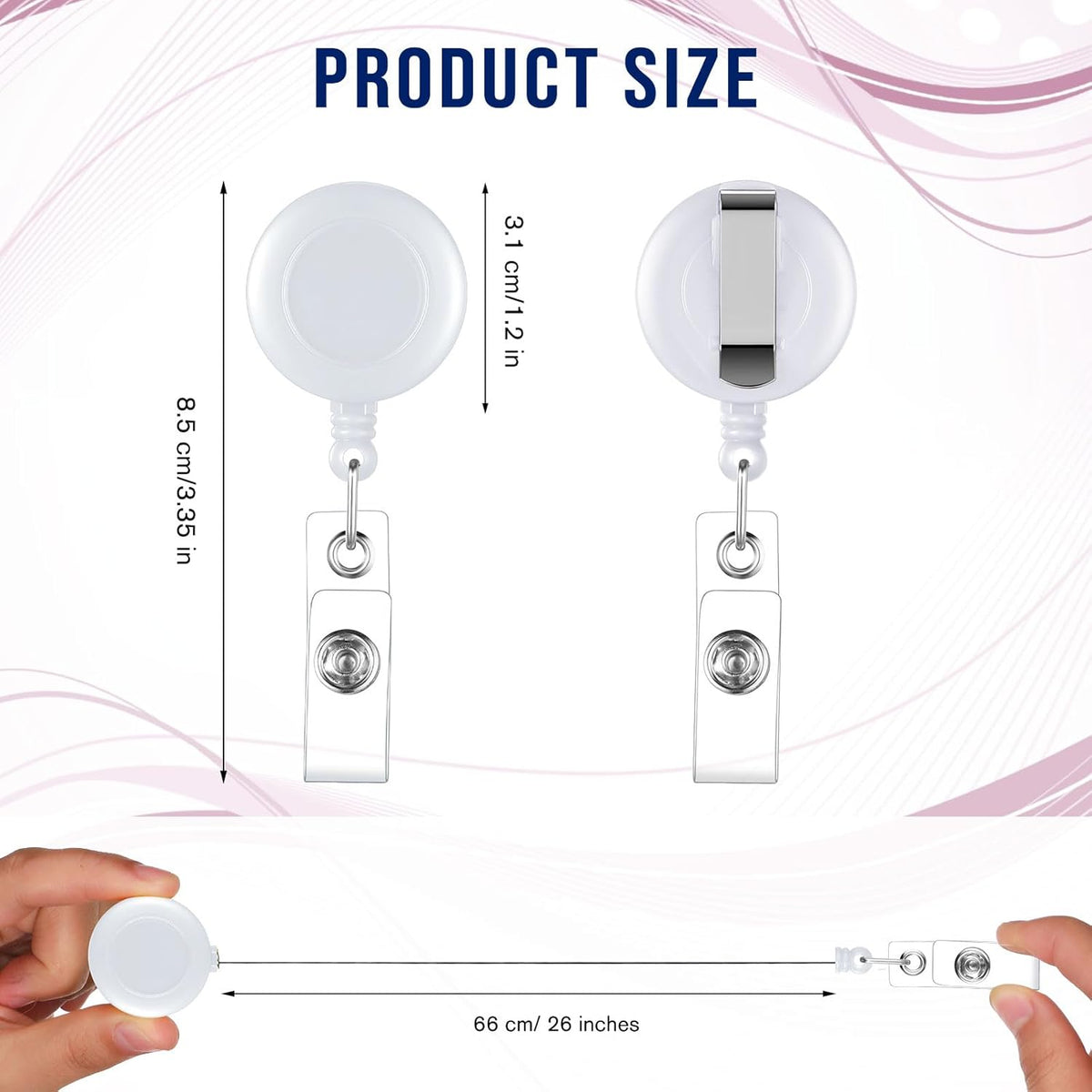 Handepo 200 Pcs Retractable Badge Reels Bulk Retractable Badge Holders with Clips ID Holder Key Ring Clip for Office Worker Students Teachers Doctor Nurse Name ID Card Holder Key Card(White)