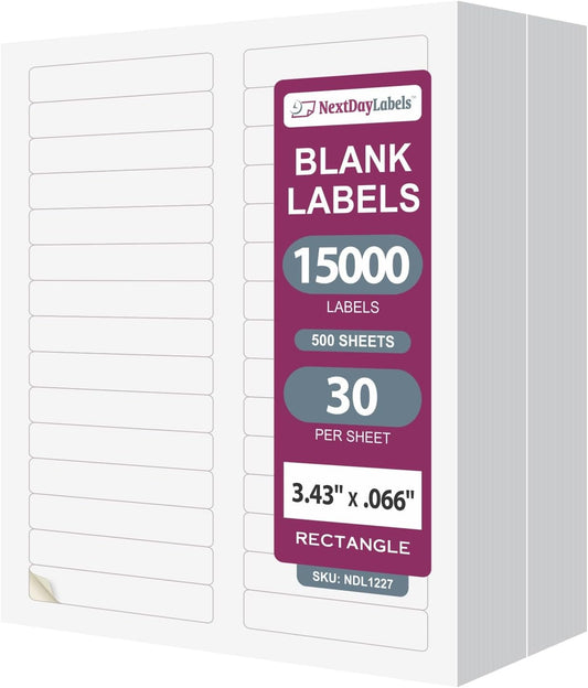 NextDayLabels - 3-7/16" x 2/3" Rectangular Sticker Labels for Printer - White Laser/Inkjet Printer Labels Return Address Labels Shipping Label Stickers (500 Sheets, 30 Per Sheet, 1500 Labels)