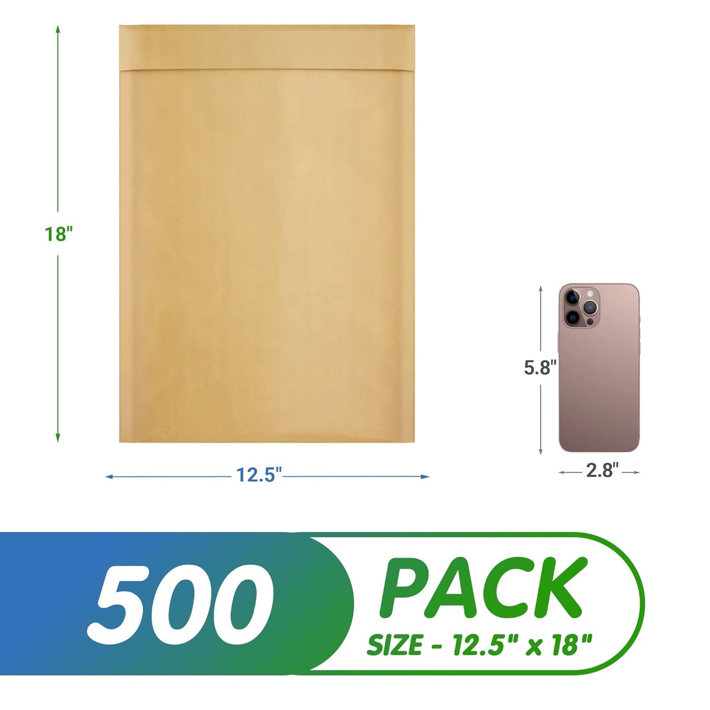 Natural Kraft Bubble Mailer Envelopes, 12.5 x 18 Inches. 500 Pack Mail Padded Envelopes Self Seal. Waterproof Kraft Bubble Mailers. Tear-Resistant Mailing Envelope Padded. Sturdy Paper Mailer