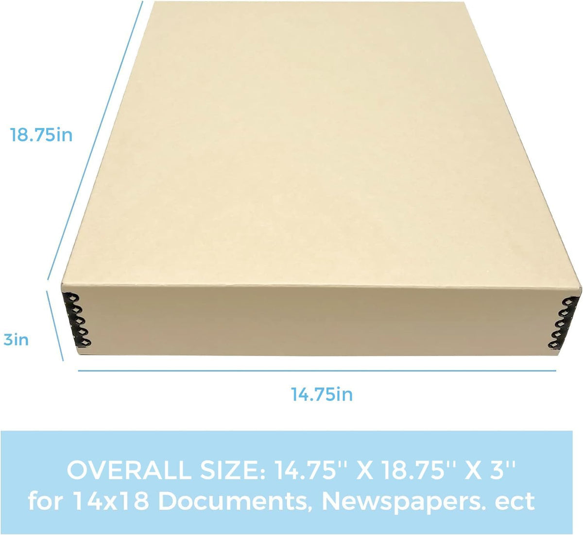 Lineco Museum Archival Storage Box, 14.75x18.75x3 in. Drop Front Design. Acid-Free with Metal Edge. Organize Photos, Pictures, Prints, Documents, Crafts, DIY. Tan, 1 Pack