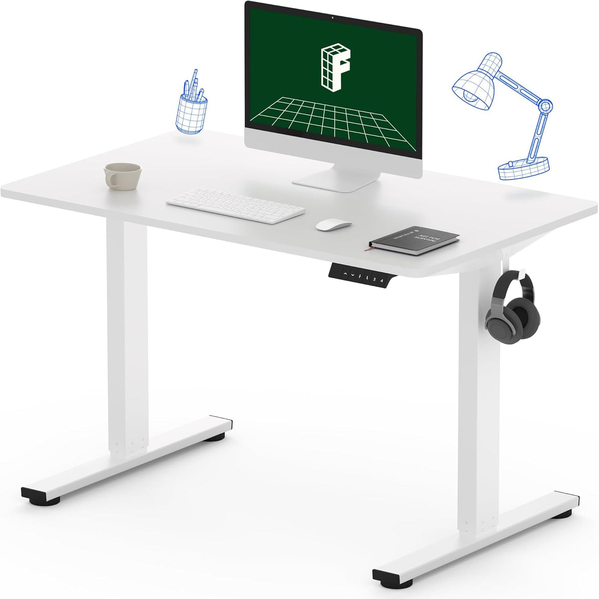 FLEXISPOT One-Piece Electric Standing Desk, 40 x 24 Inches Adjustable Desk with Seamless Desktop, Memory Controller Height Adjustment (White Frame + White Desktop, 2 Packages)