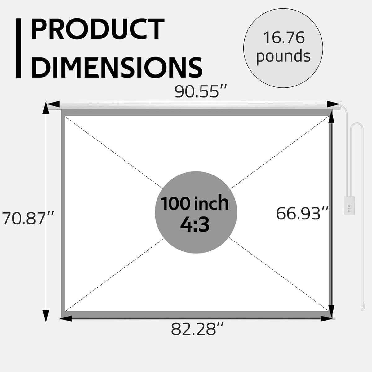 YODOLLA 100" Projector Screen Motorized 4:3, 4K HD Pull Down Retractable Projection Screens Electric Automatic Wall Ceiling Movie Screen for Office Classroom Indoor with Remotes…