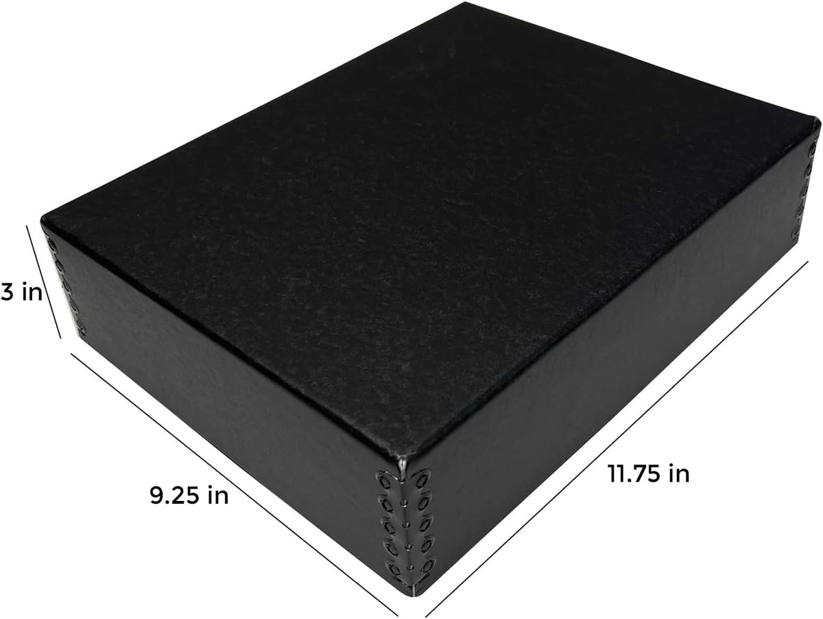 Lineco Museum Archival Storage Box, 9.25x11.75x3 in. Drop Front Design. Acid-Free with Metal Edge. Organize Photos, Pictures, Prints, Documents, Crafts, DIY. Black, 2 Pack