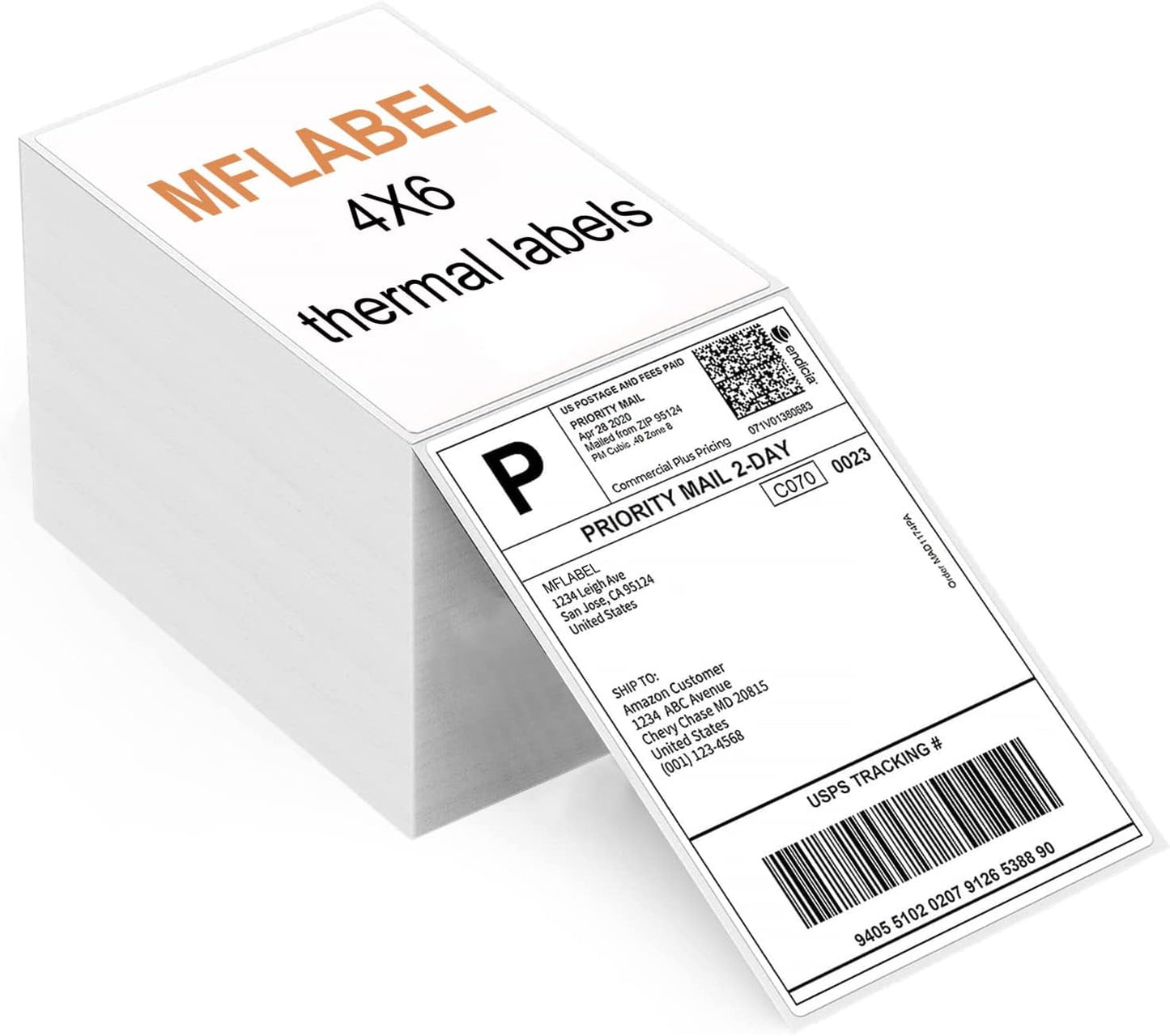 MFLABEL Fanfold 4" x 6" Direct Thermal Labels White Perforated Shipping Label,16 Stacks,Total 16000 Labels