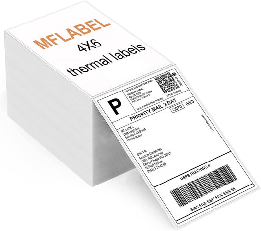 MFLABEL Fanfold 4" x 6" Direct Thermal Labels White Perforated Shipping Label,16 Stacks,Total 16000 Labels