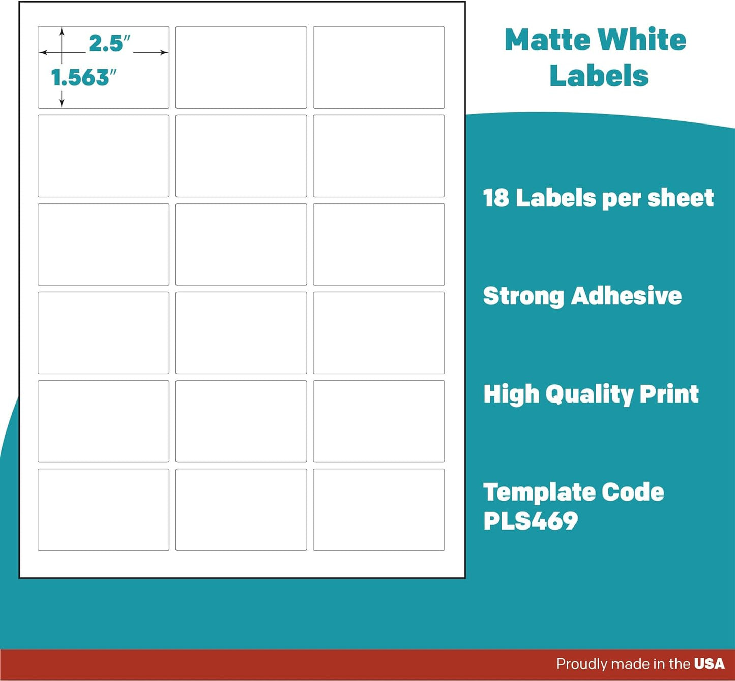 Premium Label Supply White Sticker Rectangle Labels – 2.5" x 1.563" – Laser/Inkjet Compatible – (18 per Sheet), 500 Sheets – 9,000 Total Adhesive Labels