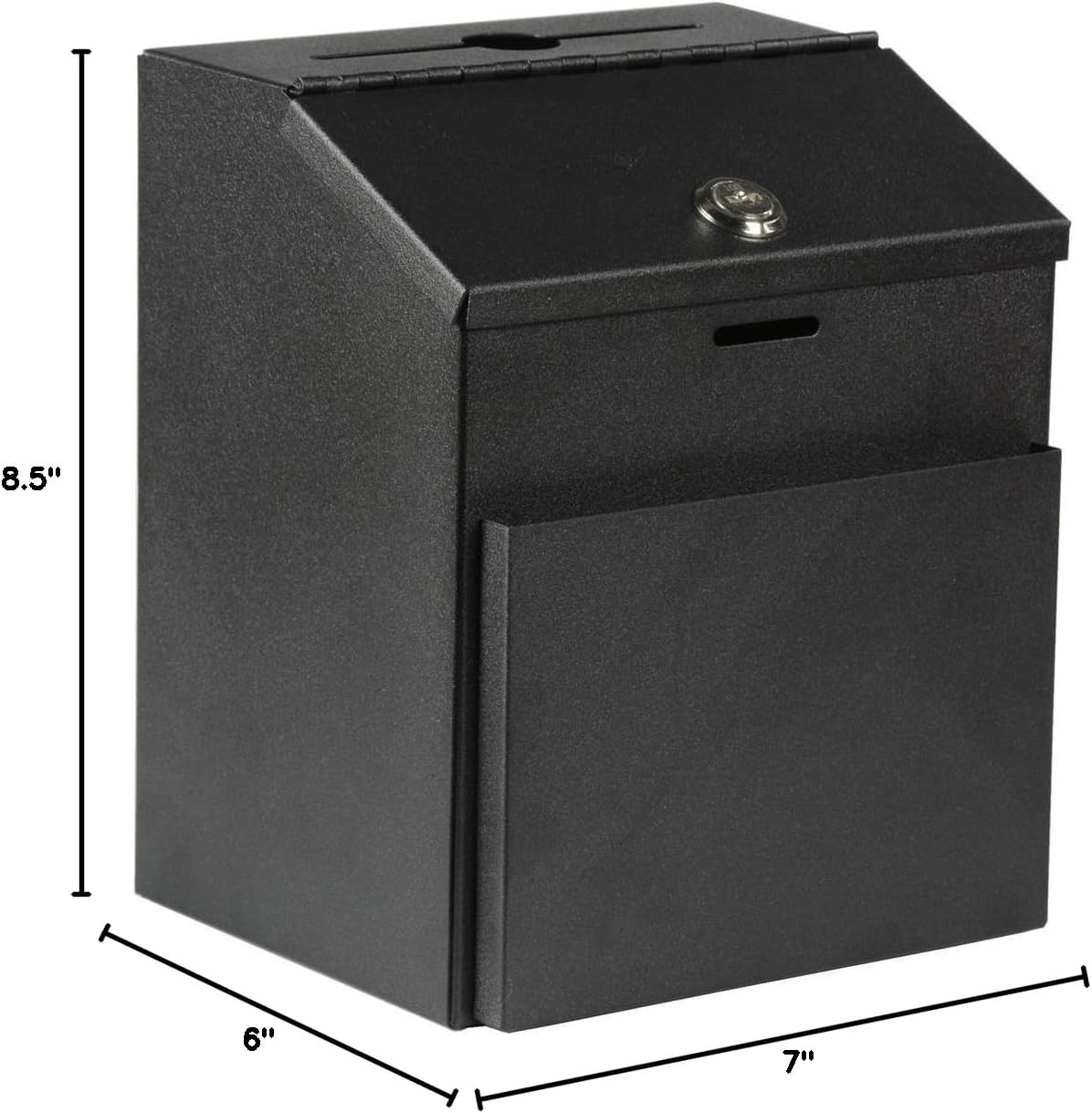 Suggestion Box with lock and keys Lock Metal Wall Mounted Ballot Box, Steel Donation and Collection Drop Box with wide Slot, 8.5H x 6W x 7.3L Inch office comment box with front wide pocket