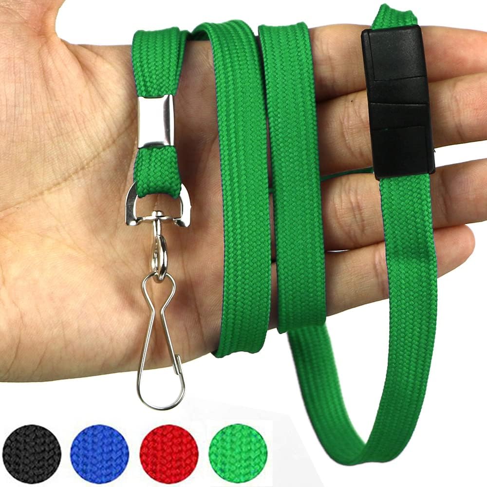 Bird Fiy Lanyards Safety Black Lanyards Neck Flat Premium Breakaway Badge Lanyard with J-Hook for ID Nametag Badge Holder (Green, 25 PCS)