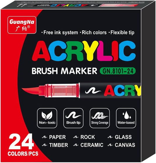 seatosea 24 Colors Paint Pens Art Acrylic Markers for Kids, Soft Brush Fine Tip Set Creative Marker Painting Pen for Coloring Book, Wood, Rock, Ceramic, Glass, Canvas and Crafts.